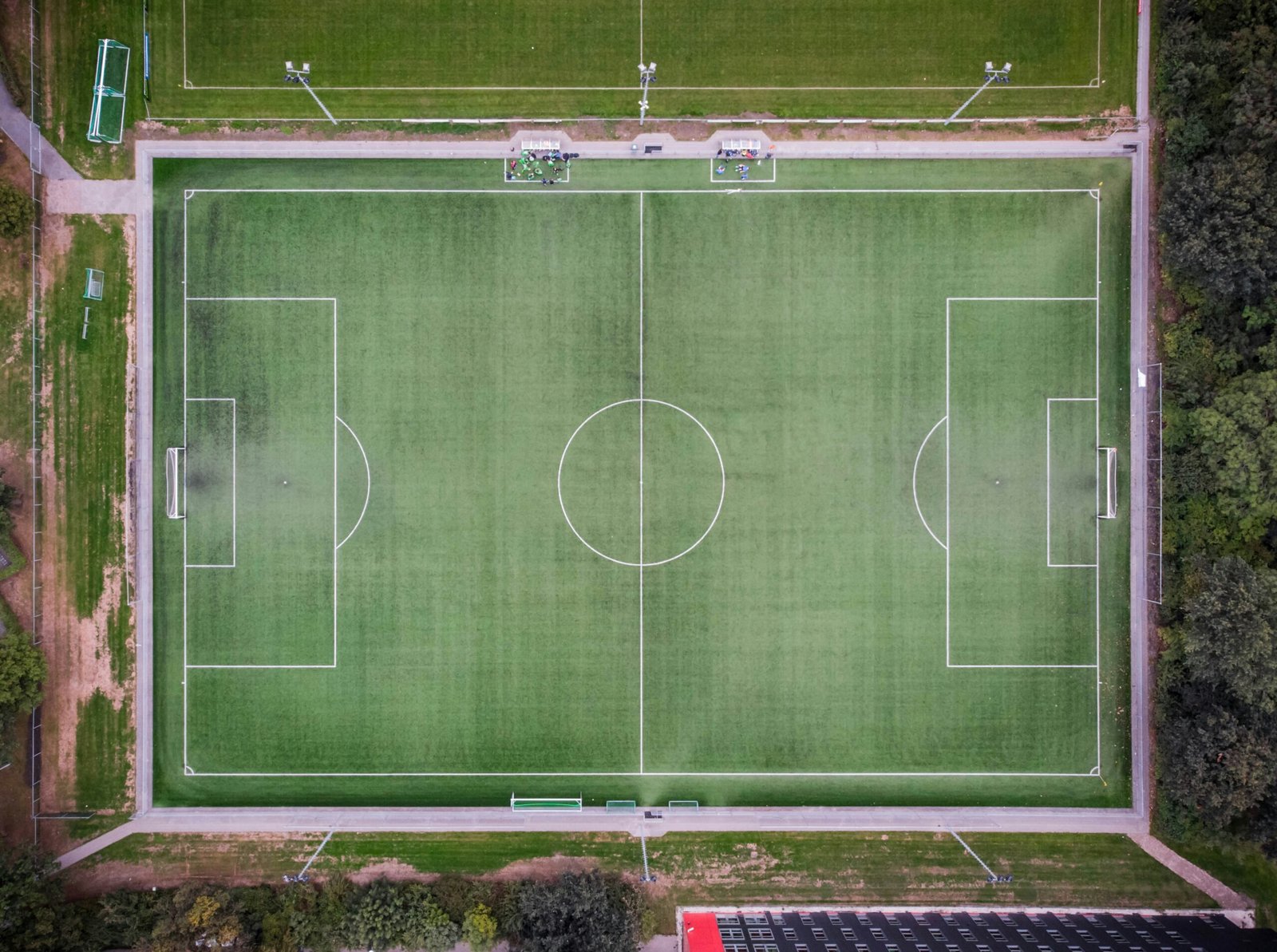 empty football field in aerial photgraphy